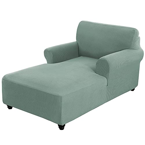 Chaise Cover, Stretch Chaise Lounge Covers, Chaise Chair Slipcover, Sofa Chaise Cover With Double Arm, Jacquard Fabric Small Checks Furniture Protector Couch Soft With Elastic Bottom（Green，M） #TOP13