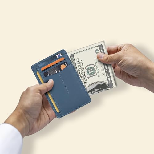 Image of Oak Leathers Leather Slim Minimalist Wallet for Men & Women RFID Front Pocket Leather Card Holder Wallets (Nappa Ottanio)