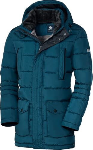 Otto Kern Winterjacke Herren, ultrawarmer Stepp-Mantel mit Kapuze und Webpelz (abnehmbar), lässige Steppjacke mit 8 Taschen, sportiver Parka für Herren, superbequem & wärmeisolierend, Petrol, Gr. 58