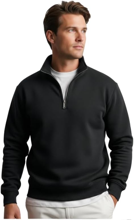 Condition photo showing New/Like New for mens quarter zip pullover comfort soft sweater sweatshirt for men 1/4 zip pullover mens sweaters small black