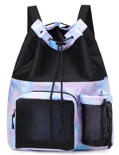 Lohol Large Mesh Drawstring Backpack with Shoe Bag, Durable Swimming String Sack with Handle for Sports Gym Yoga Beach Travel
