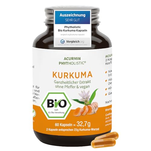 Stärkste Bio Kurkuma Kapseln - 40x effektiver - 15.000mg Kurkuma Pulver/Tag - ohne Pfeffer - höchster Curcumin Gehalt - Curcuma Kapseln hochdosiert, vegan & hochbekömmlich - Acurmin Phytholistic