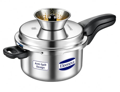 Image of Eleenova Legacy Stainless Steel Pressure Cooker 5 Litre | Anti Spill Design | Gas Stove and Induction Compatible | Outer Lid SS Pressure Cooker | ISI Certified | 5 Year Warranty