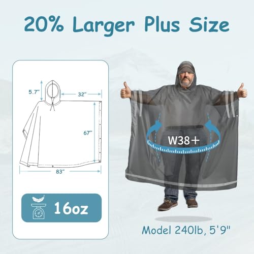 Plus Size Rain Poncho with Hood and Reflective Stripes, Big and Tall Rain Poncho, Ideal as Rain Ponchos for Adults2