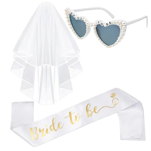 Bride to Be Sash Hen Party Accessories Classy Hen Party Accessories Bachelorette Party Accessories Bride Veil Hen Party 3-Piece Bridal Set with Veil and Pearl Design
