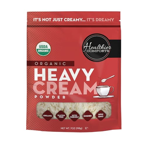 Healthier Comforts Organic Heavy Cream Powder (72% Butterfat) | Certified USDA Organic, Kosher | Gluten Free, Non-GMO, Keto Friendly, Free of Antibiotics & Hormones (rBGH or rBST) | Made in USA (7 ounce)