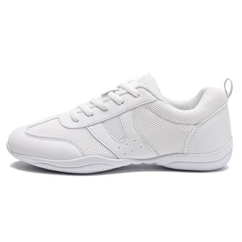 White Cheer Shoes Girls Womens Cheerleading Shoes Breathable Fabric Lightweight Comfortable Youth Kids Cheer Sneakers Size4