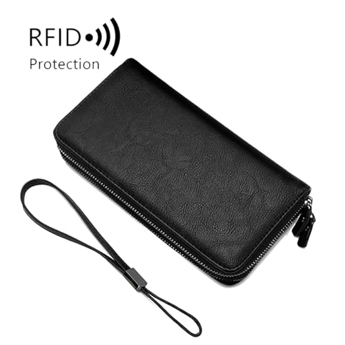 Wallet for Men with Wrist Strap - Card Holder Wallet with Phone Pocket, Large Capacity Zip Around Travel Wallet for Cards & Cash (Black)4