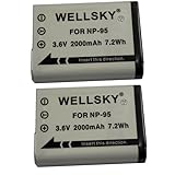 WELLSKY リコー DB-90 富士フィルム NP-95 2個 互換バッテリー [ 純正 充電器 バッテリーチャージャー で充電可能 残量表示可能 純正品と同じよう使用可能 ]