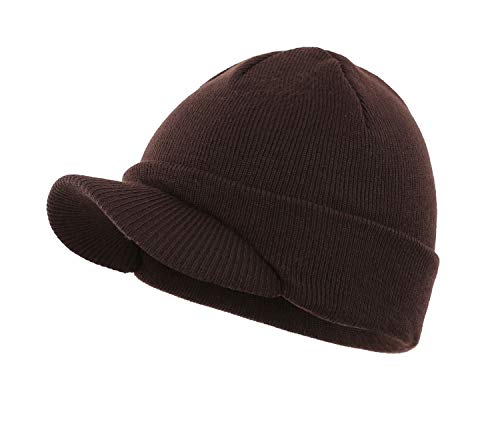 Image of Home Prefer Men's Winter Beanie Hat with Brim Warm Double Knit Cuff Beanie Cap Watch Radar Hat