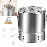 Barbecue Grill Bucket Steel Compact with Vents - Smokeless BBQ Charcoal Grill for Trailers Camping Garden - 360° All Round Roasting - Oil Charcoal Separation - Kitchen Equipment