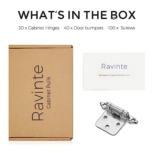 Image of Ravinte 20 Pack (10 Pairs) 1 /2 inch Overlay Cabinet Hinges, Self-Closing Semi-Concealed Face Mount, Satin Nickel Decorative Hardware with Door Bumpers for Kitchen & Cupboard Doors, Silver