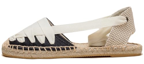Image of Women's Espadrille FLat Sandals Closed Toe Ankle Wrap,Classic Lace Up Summer Dressy Flat Shoes