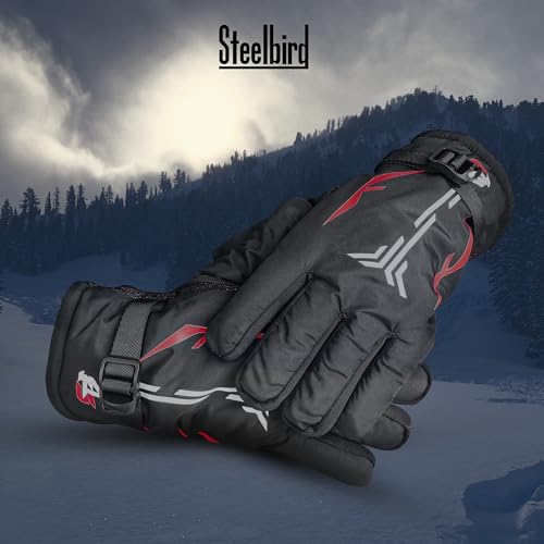 Image of Steelbird Full Finger Winter Gloves with Fur Inside - Warm, Windproof, Waterproof, Scratch Proof, Unisex Design for Men and Women, Ideal for Cold Weather
