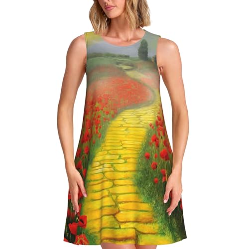 Women's Summer Dresses 2025 Beach Casual Sleeveless Dress Poppies Field Yellow Brick Road Swimsuit Coverup