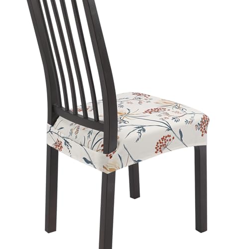 Image of SearchI Dining Chair Seat Covers Set of 6, Stretch Removable Chair Covers for Dining Chairs, Kitchen Chair Covers Protector(Beige Flower 1)