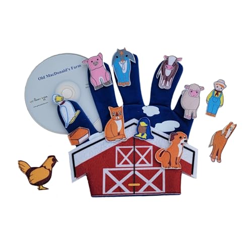 Get Ready Kids Old Macdonald’s Farm Glove Puppet Set with CD, Educational Felt Finger Puppets for Toddlers and Preschool, Fits Left or Right Hand, Interactive Storytelling Toy
