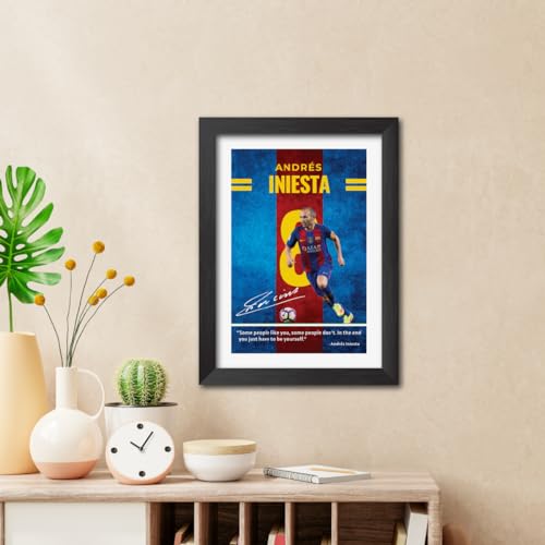 Image of TenorArts Andres Iniesta Quotes Poster Frame Barcelona Laminated Photo Framed Painting with Matt Finish Black Textues (12 inches x 9inches)