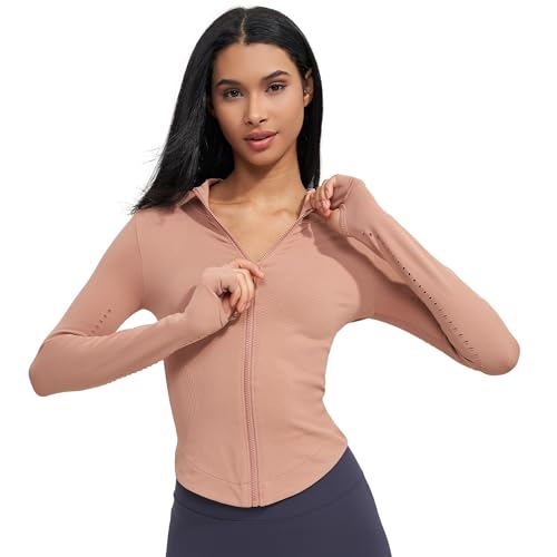 sphinx cat Womens Athletic Long Sleeve Full Zip Running Track Jacket Workout Yoga Sportwear with Thumb Holes Slim Fit Dustyrose L