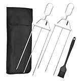 Aeelue Grilling Savant 3 Way Skewers,14 Inch Metal Skewers for Grilling,Easy to Use Push Bar Slider, BBQ Accessory, Perfect for Meat, Veggies, Fruits Grill Kabob Skewer. 2PCS