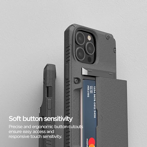 Image of VRS DESIGN Damda Glide Pro, Sturdy Semi Auto Wallet [4 Cards] Case Compatible for iPhone 13 Pro Max Case (2021) (Sand Stone)
