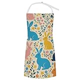 SESLFLKPJK Dog Grooming Wedding Restaurant Kitchen Apron Large Pocket Waterproof Fashion Apron Boys Girls, Easter Rabbit Flower Art Apron With Roomy Pocket, Easy Care Aprons