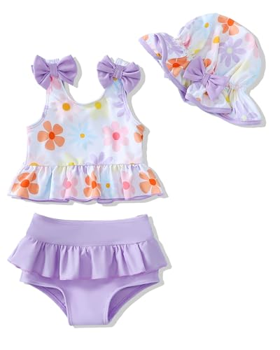 Image of Mioglrie Baby Infant Swimsuit Girl Toddler Bathing Suit Girl Summer Beach Bikini Tankini Swimwear Hat 3-24 Months 2t-5t