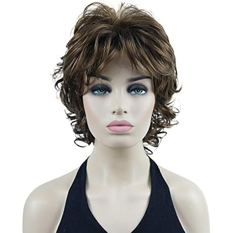 Lydell 10" Women's Short Soft Super Curly Wig Layered Natural Movement Synthetic Wigs (10 Medium Golden Brown) Cover