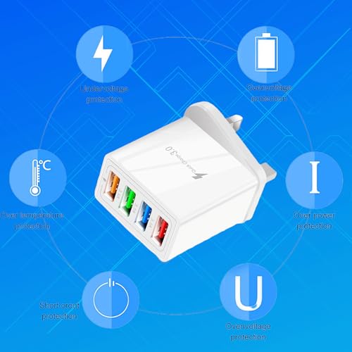 Multi USB Charger Plug UK, 4-port Usb Charger Plug with QC 3.0, Fast Charging Plug for iPhone, Samsung, Power Adapter for Cellular Phone Ozzgen - Image 4
