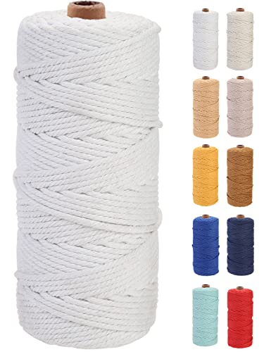 GOHOF Macrame Cord 3mm x 100m - Premium Cotton Rope, 4 Strand Twisted Soft String for Macrame Art Without Chemicals (White)