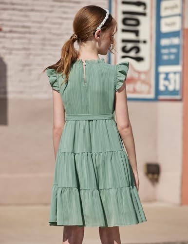 Arshiner Girls Wedding Guest Dress Tween Summer Boho Formal Ruffle Sleeve Dressessage Green Size 8 thumb #4