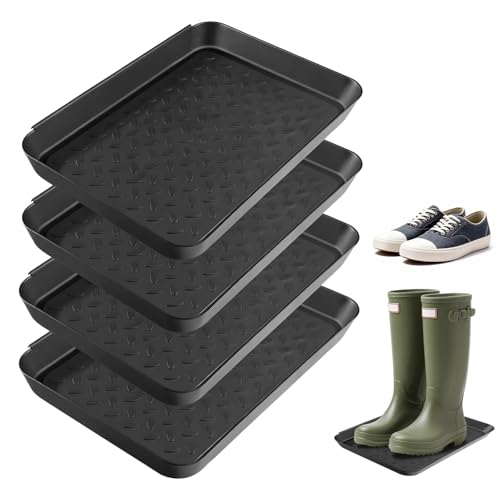 4 Set Schuhabtropfschale 35 x 27.5 x 3 cm Schuhmatte Abtropfmatte Abtropfschale Schuhe aus Kunststoff für Regentage und Schneesaison Geeignet als Hundefuttermatte