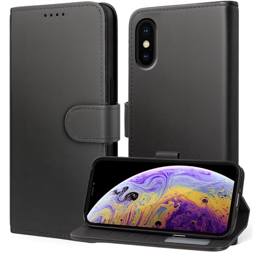 Tawarror Hülle für iPhone X/XS Handyhülle, Premium Abnehmbar PU Lederhülle für iPhone X/XS Kartenfach Standfunktion Flip Klapphülle Schutzhülle, Schwarz