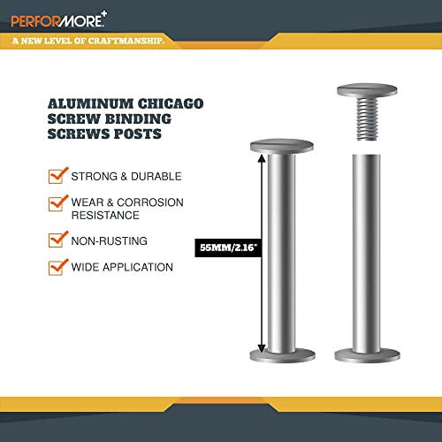 20 Pack 55mm Silver Aluminum Chicago Screw Posts | Heavy-Duty Binding Screws for Scrapbooks, Photo Albums, Leather Belts, Menus, DIY Craft Projects, Document Fastening, and Bookbinding Hardware
