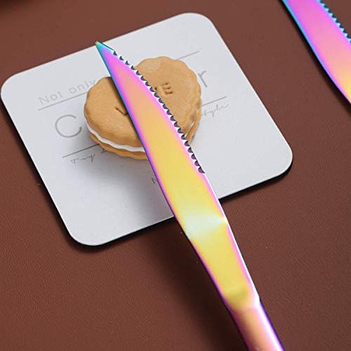 Rainbow Steak Knife Set, Kyrtaon Colorful Serrated Knife, Titanium Mutil-Color Plating Stainless Steel Sharp Knives Set, Dinner Knifes Set of 8, Dishwasher Safe Sturdy and Easy to Clean