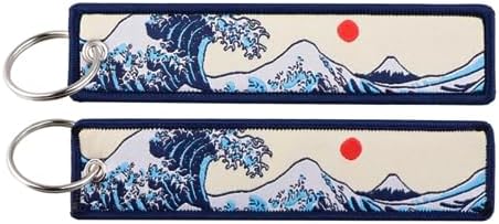 Hokusai Waves Great Wave Off Kanagawa Japan Art Mount Fuji Rising Red Sun Keychain Key Tag Chain Fob Ring by Pinstant image 2