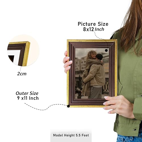 Image of Art Street Luxury Photo Frame for living room, Modern Step Design Photo Frames for Photograph, Art Work, Kids Room Set of 9 (8x12 Inch, Gold)