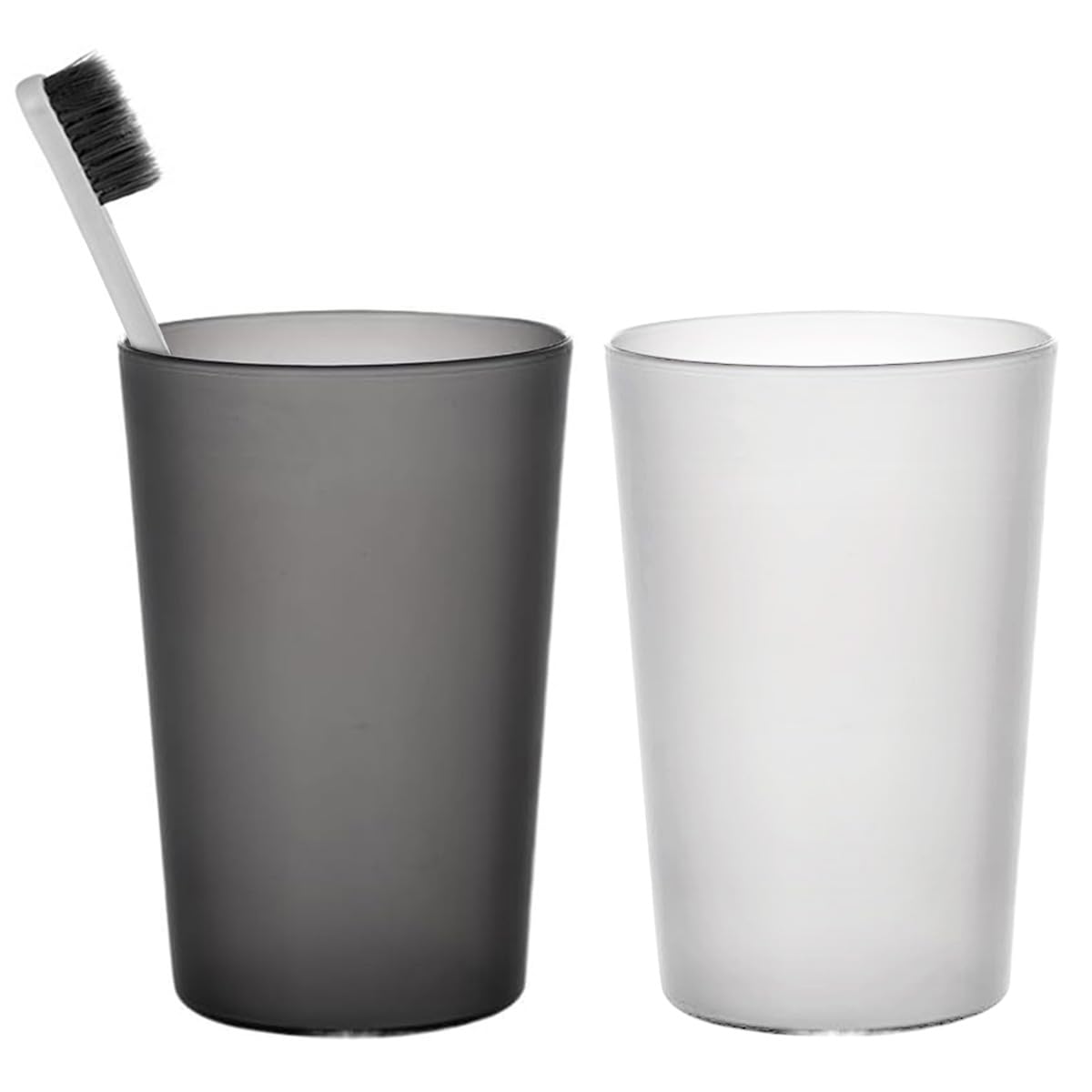 Toothbrush Cup for Family, 2Pcs Plastic Bathroom Tumblers 350ml, Mouthwash Cups, Unbreakable Dishwasher Safe Drink Cup (Transparent & Black)
