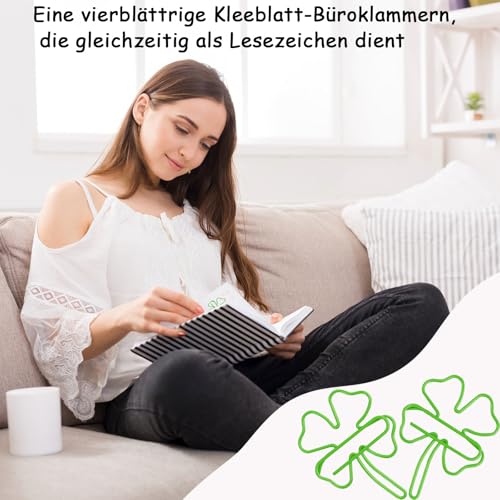 luckaide Büroklammern, 50 Stück Vierblättrige Kleeblatt Büroklammern Motiv Groß Metall Klammern Lesezeichen Paper Clips Kreative Briefklammern Papierklammern Aktenklammer für Postkarten Büro Schule