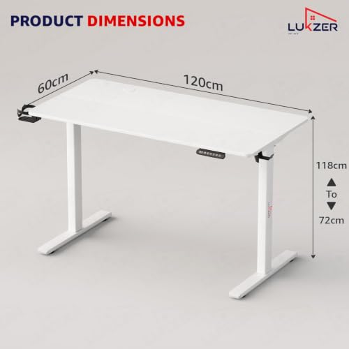 Image of Lukzer Electric Height Adjustable Table with 3 Memory Preset Controller Ergonomic Office Work & Home-Sit Stand Gaming & Study Desk (EST-003 /White & White /1200 x 600 mm) DIY with 3-Year Warranty