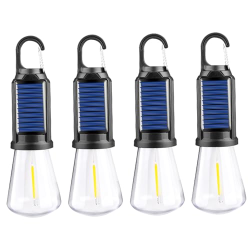 Bemonew Lot de 4 lampes solaires de camping - Lanternes d'extérieur portables à double charge avec crochet de suspension pour tente, jardin, urgence