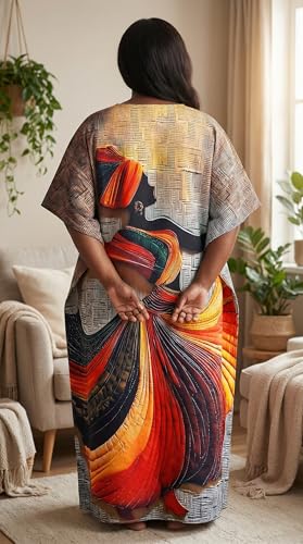 Image of Gypsie Blu Women Plus Size Kaftan Dress Beach Cover Up Maxi Dresses for Women, V-Neck Kimono Sleeve 1X-3X