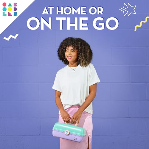 Image of Caboodles On-The-Go Girl Makeup Box, Two-Tone Lilac on Cobalt, Hard Plastic Makeup Organizer Box, Built-In Mirror, Secure Latch for Safe Travel, Spacious Storage for Large Items