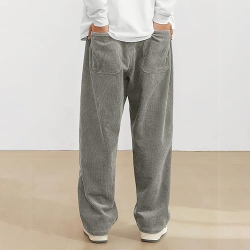 Mens Corduroy Pants Drawstring Elastic Waist Straight Leg Lounge Pants Baggy Fit Open Bottom Sweatpants with Pockets3