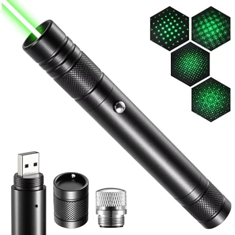 Green Laser Pointer High Power Rechargeable Lazer Pointer, Laser Pen with Long Range Adjustable Focus with Star Cap, Laser Pointer Pen Suitable for Outdoor, Astronomy, Cats Dogs (Green) Cover