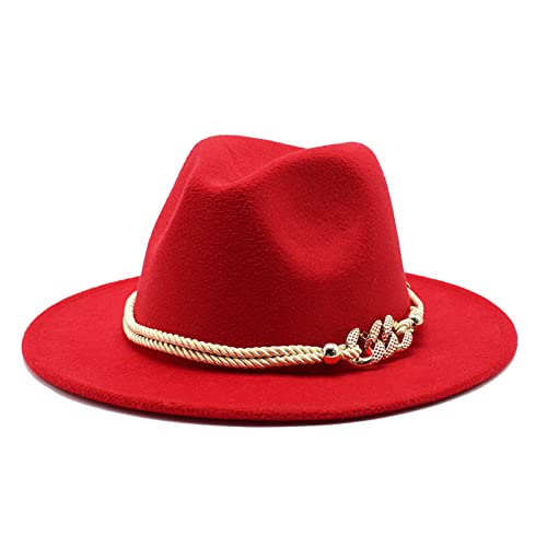 Reviews de Sombreros Panamá para Mujer los 10 mejores. 47 Gossifan Lady Fashion Sombrero Fedora Panamá de fieltro de ala ancha con cinturón de anillo, Rojo, M