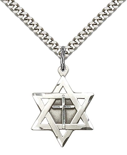 F A Dumont Sterling Silver Star of David W/Cross Pendant with 24