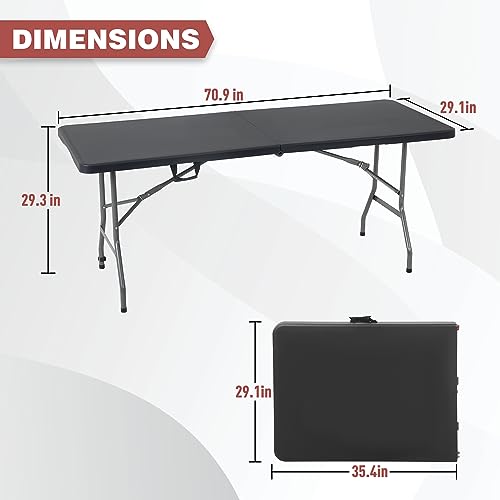 Image of FDW Folding Half Portable Foldable Table for Parties Backyard Events (White, 6 FT 70 * 29) (Black, 6 FT)