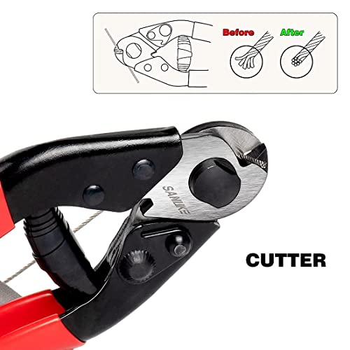 Sanuke Cable Cutter, Wire Cutter Heavy Duty Up To 5/32" For Housing Fencing Deck Stair Railing With Crimping Sleeves, Stainless Steel Thimbles And Bike Brake Cable Cap End Tips #TOP2