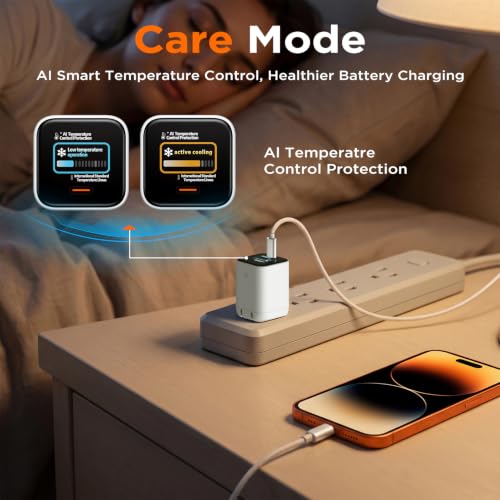 xiwxi Smart Display Charger, 45W Max GaN USB-C Charger Block with 6.6ft Braided Fast Charging Cable, 90° Foldable Plug, Real-Time Power Display,Smart Device Recognition,Care Mode, for iPhone 17/16/15 — view 4
